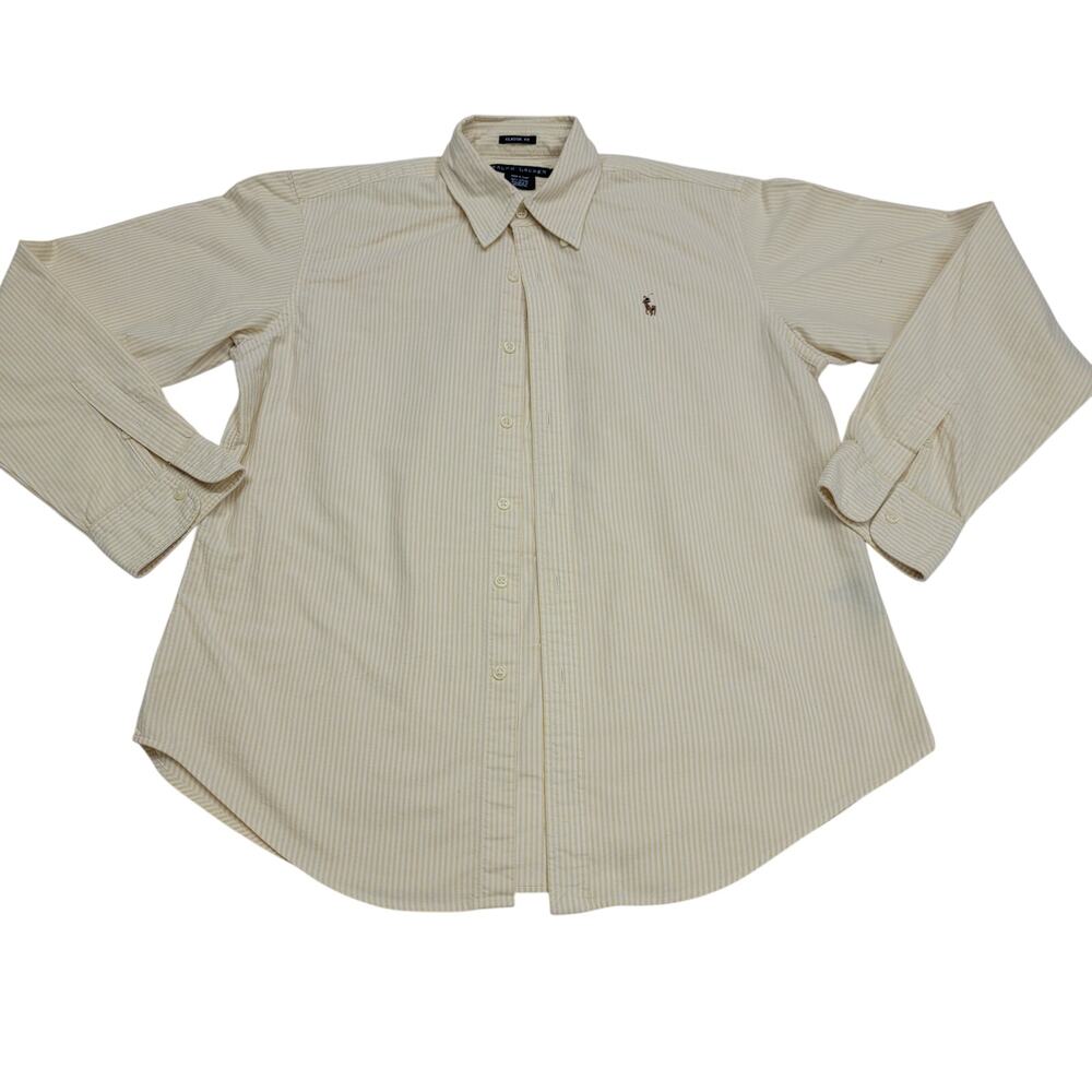Ralph Lauren Shirt Size 14 Yellow White Striped Classic Fit Button Up Cotton